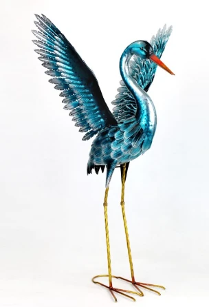 Set of 2 Stylized Metallic Blue-Green Crane Garden Figurines | ZLIZR217098-SET