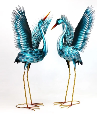 Set of 2 Stylized Metallic Blue-Green Crane Garden Figurines | ZLIZR217098-SET