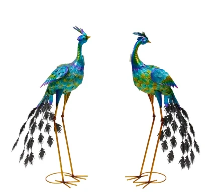 Set of 2 Assorted Blue & Green Metallic Garden Peacocks | ZLIZR140656-SET