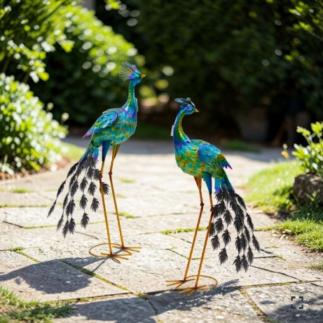 Set of 2 Assorted Blue & Green Metallic Garden Peacocks | ZLIZR140656-SET