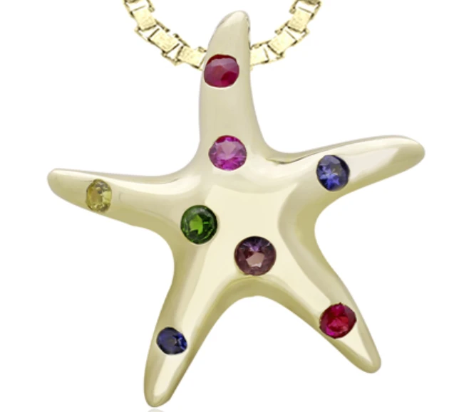 14K Yellow Gold Starfish and Sapphire Pendant | Nature Jewelry | HTSFP-36084/MS