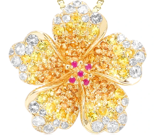 Yellow Hibiscus Flower Pendant | Nature Jewelry | HTFHP-35710/YG