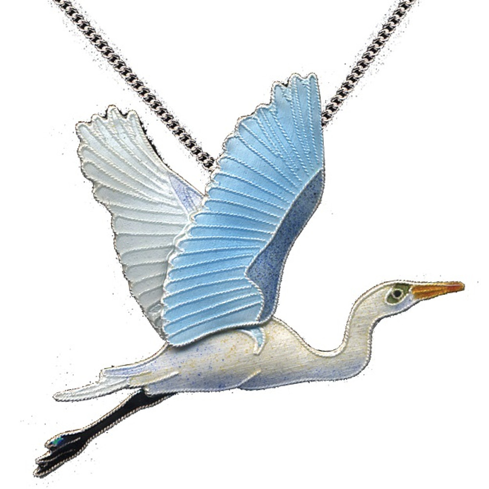 Great Egret Cloisonne Necklace Bamboo | Bamboo Jewelry | bj0110n