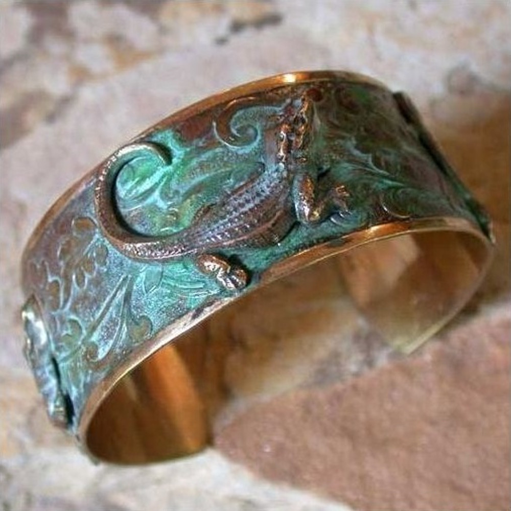 Alligator Verdigris Brass Cuff Bracelet | Elaine Coyne Jewelry | ECGAQP8750bc
