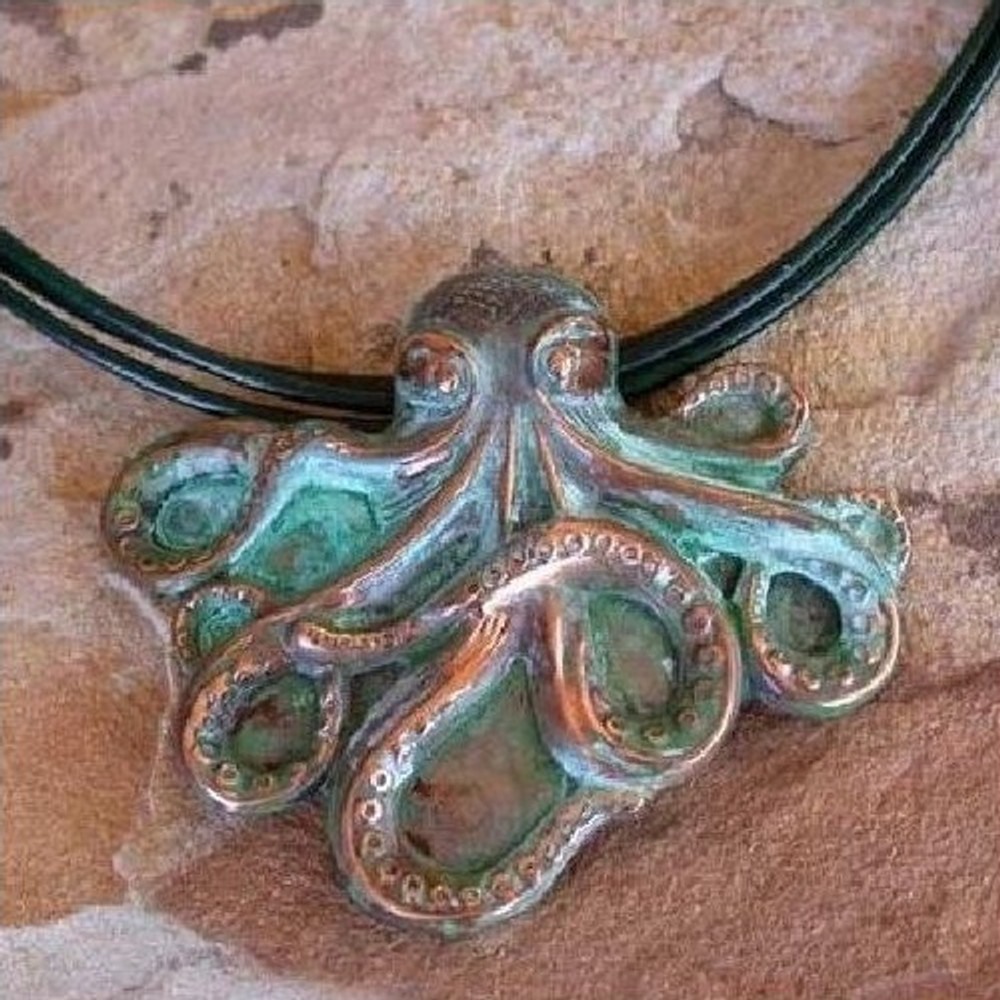 Octopus Verdigris Brass Pendant Necklace | Elaine Coyne Jewelry | ECGOCP49pd