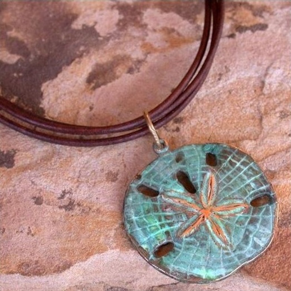 Sand Dollar Verdigris Brass Necklace | Elaine Coyne Jewelry | ECGOCP507pd