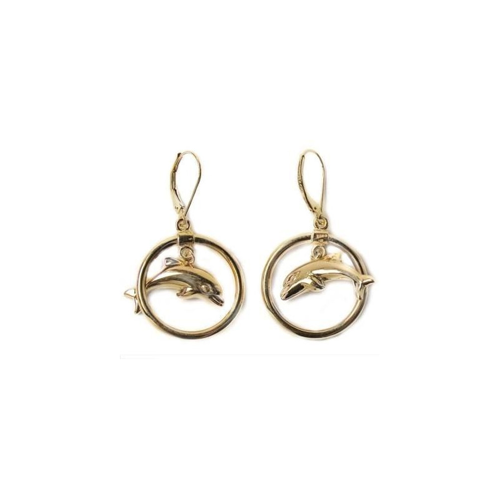 Dolphin Circle 14K Gold Wire Earrings | Kabana Jewelry | Kge659