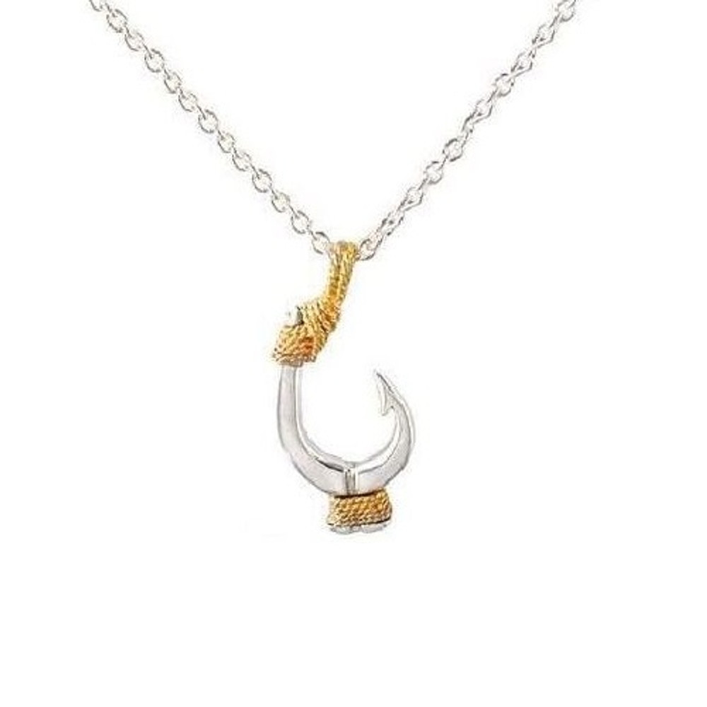 Fishhook Pendant 14K Gold and Sterling Silver Necklace | Kabana Jewelry | Kgsp011