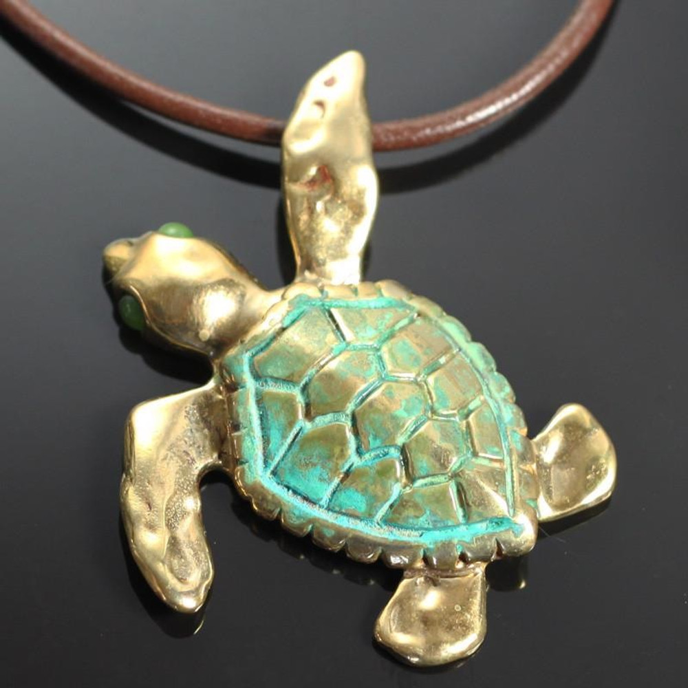 Loggerhead Sea Turtle Bronze Large Necklace | Anisa Stewart Jewelry | ASJbrs1010