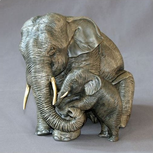 Elephant Sculpture Bronze Barry Stein Mama and Baby