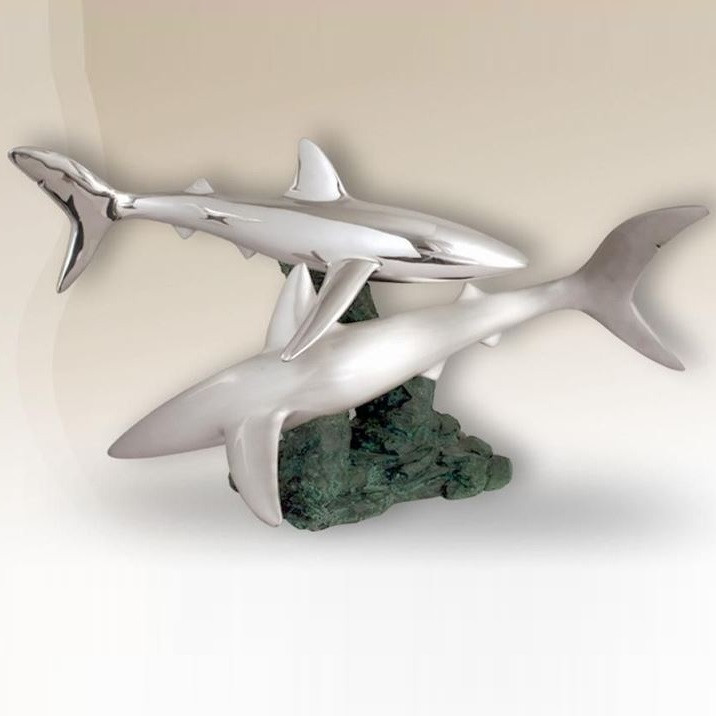 Shark Pair Silver Plated Sculpture | 2516 | D'Argenta