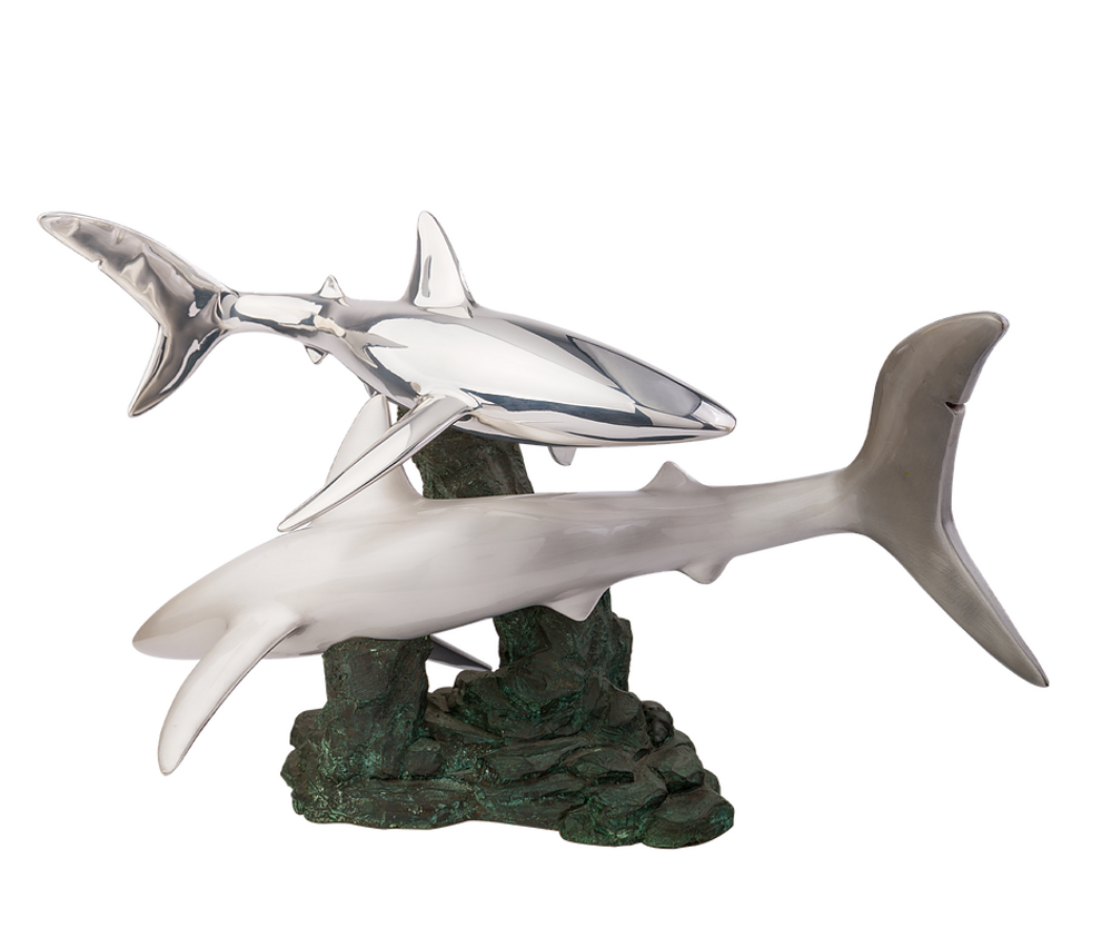 Shark Pair Silver Plated Sculpture | 2516 | D'Argenta