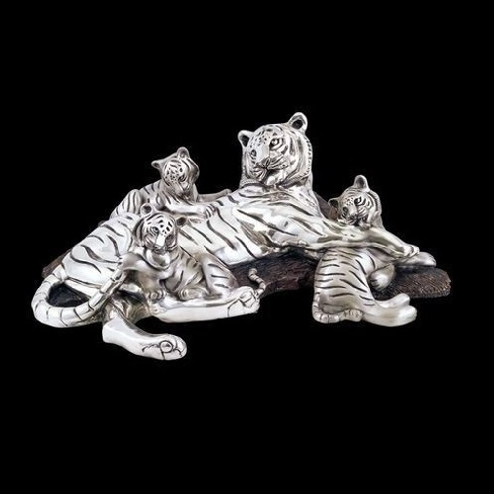 Silver Plated Tiger Mom-3 Cubs Sculpture | 8023 | D'Argenta