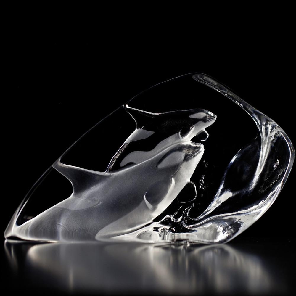Killer Whales Crystal Sculpture | 33577 | Mats Jonasson Maleras
