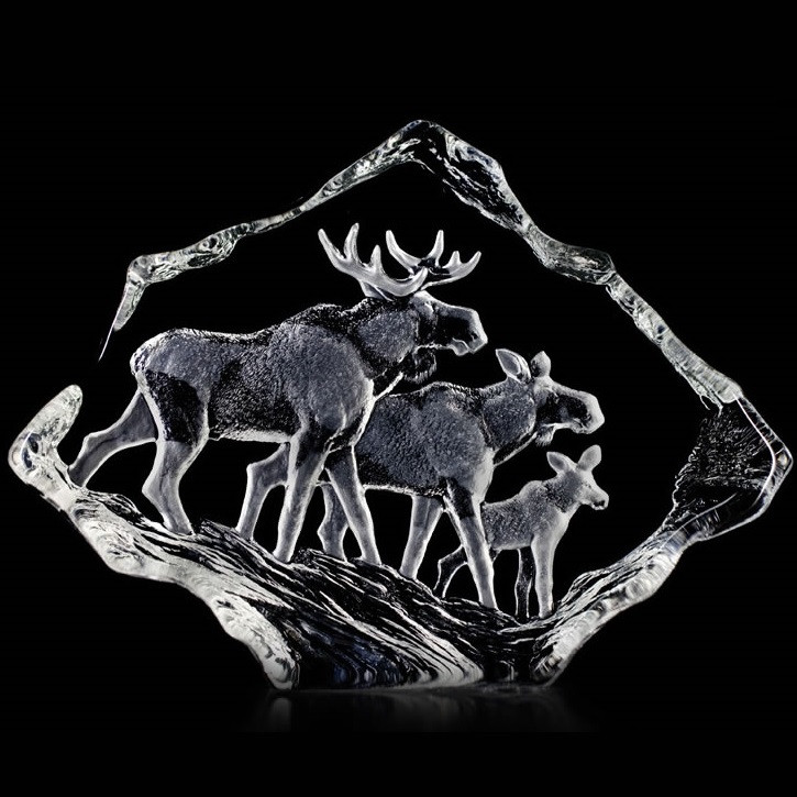 Moose Family Crystal Sculpture | 33636 | Mats Jonasson Maleras