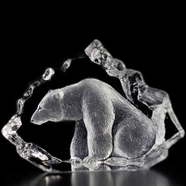Mats Jonasson Sweden クリスタル　シロクマ親子 Polar Bear Sitting Mini Crystal Sculpture | 88118 | Mats Jonasson