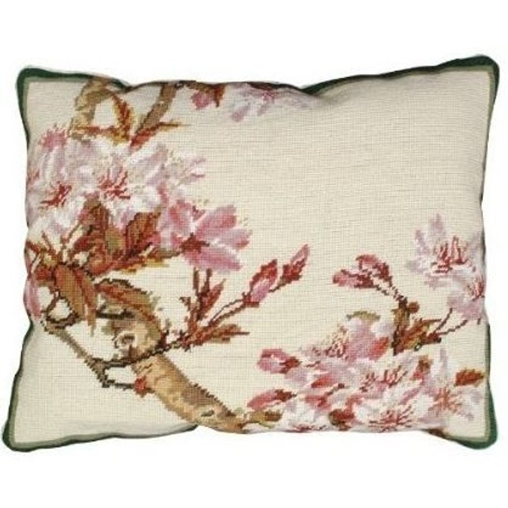 Cherry Blossom Flowers Needlepoint Down Pillow | Michaelian Home | MICNCU329C -2