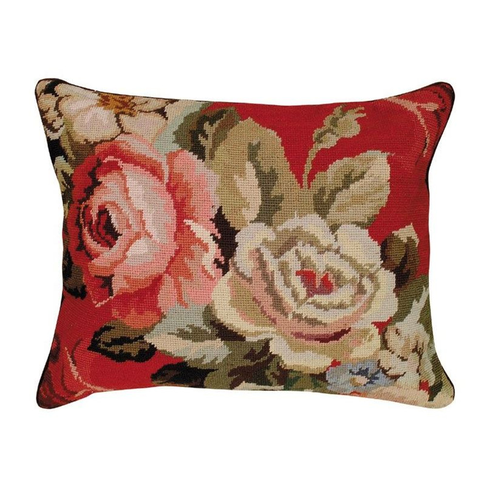 Floral Needlepoint Down Pillow Diagonal Flowers | Michaelian Home | MICNCU52