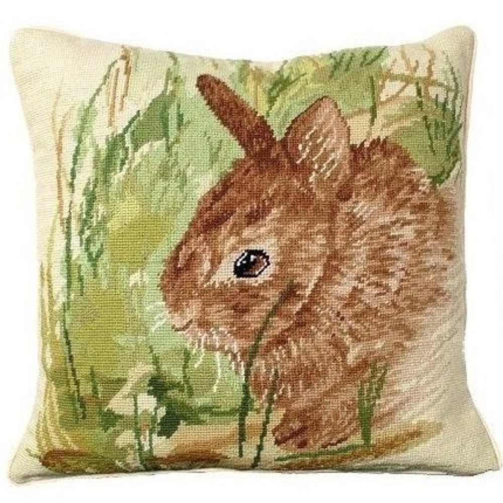 Rabbit Needlepoint Down Throw Pillow | Thumper