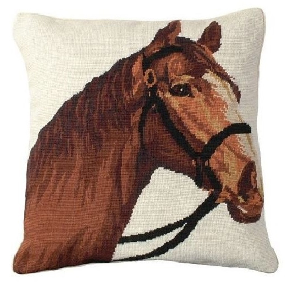 Horse Needlepoint Down Throw Pillow | Champ | Michaelian Home