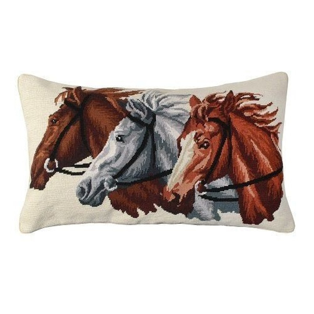 Horse Trio Needlepoint Down Pillow | Michaelian Home | MICNCU782