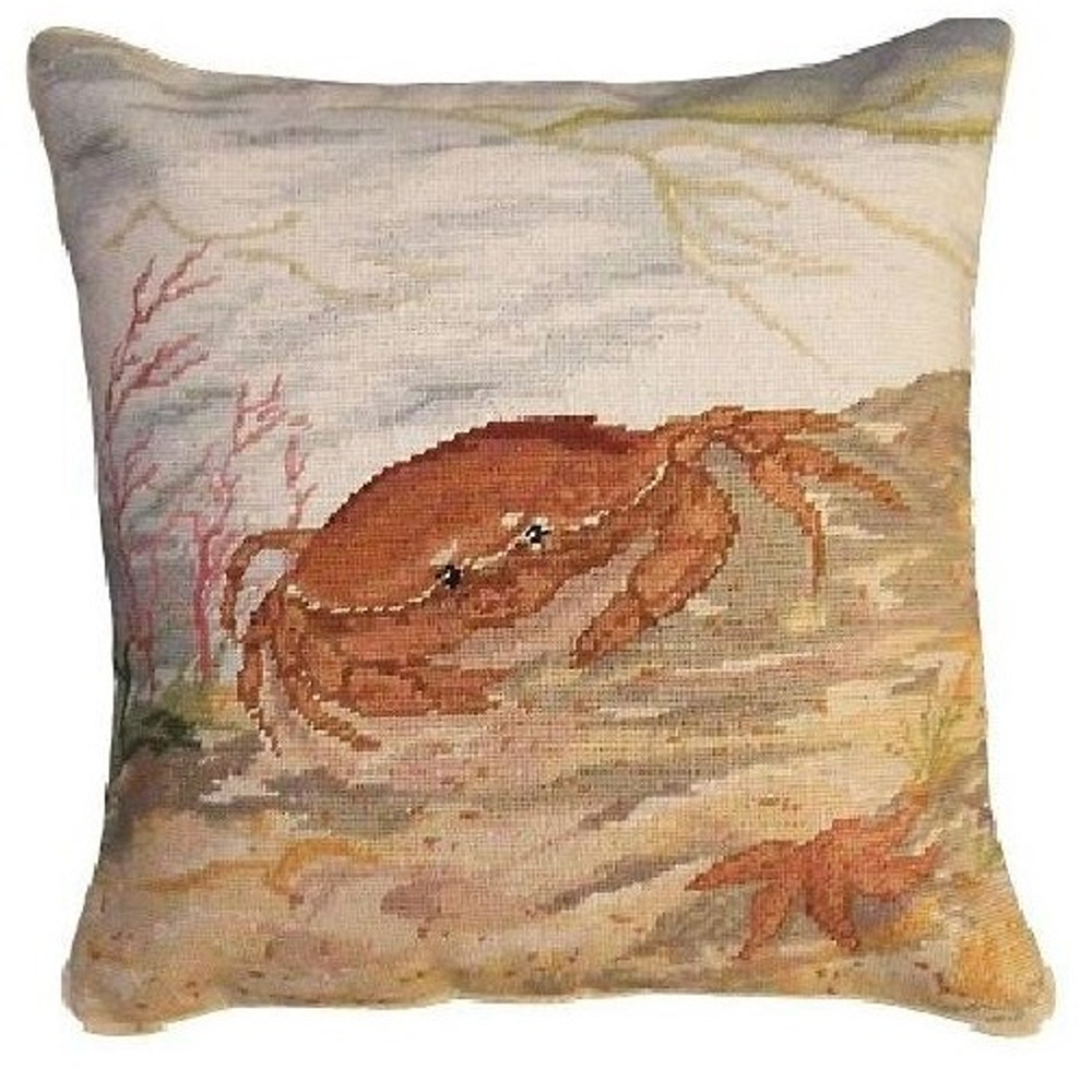 Crab and Starfish Needlepoint Down Pillow | Michaelian Home | MICNCU817