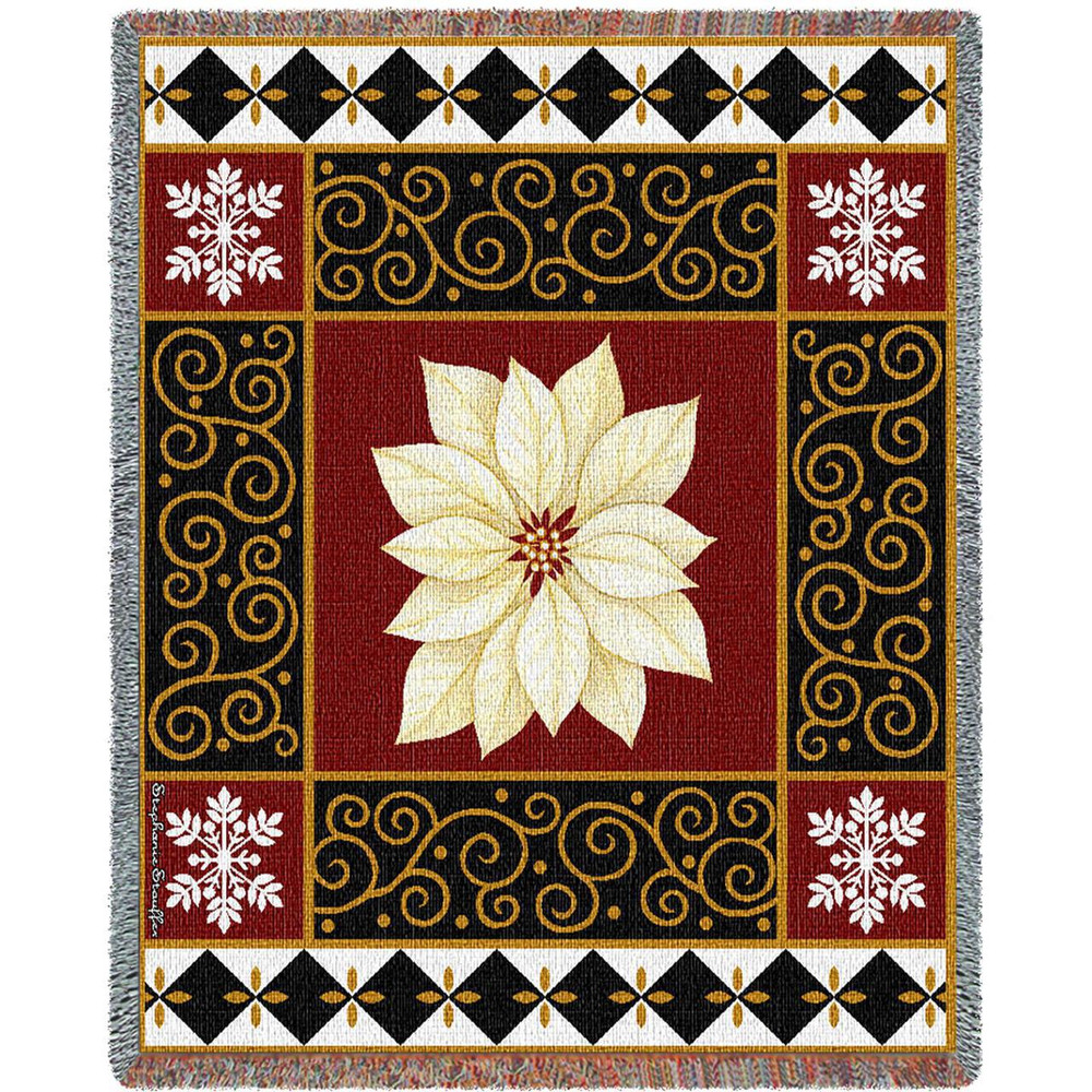 White Poinsettia Tapestry Throw Blanket | Pure Country | pc2450T