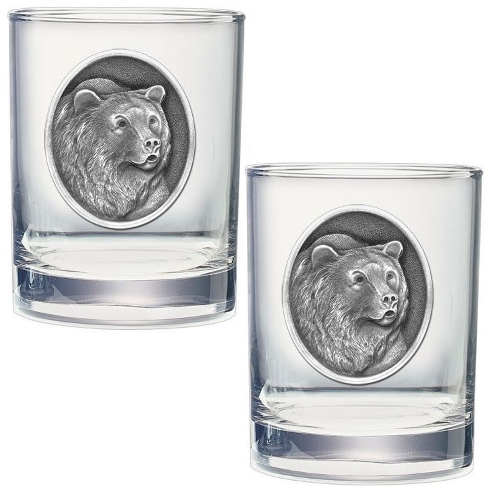 Grizzly Bear Double Old Fashioned Glass Set of 2 | Heritage Pewter | HPIDOF201