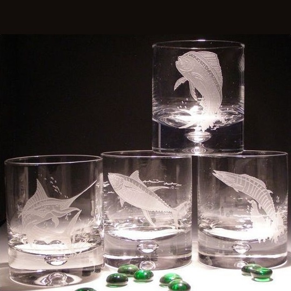 Game Fish Crystal Cocktail Glasses Set of 4 | Evergreen Crystal | ECI11FISHSET
