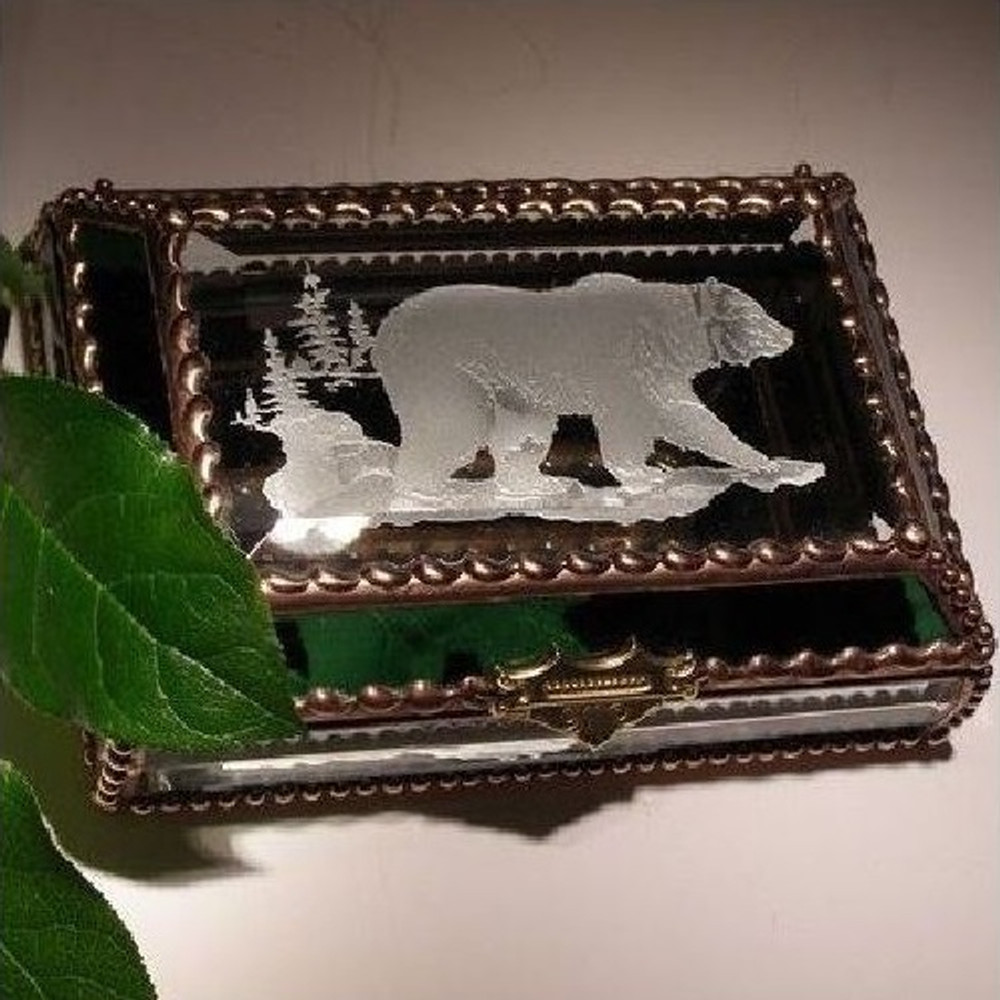 Grizzly Bear Stained Glass Jewelry Box | Evergreen Crystal | ECNA07-520