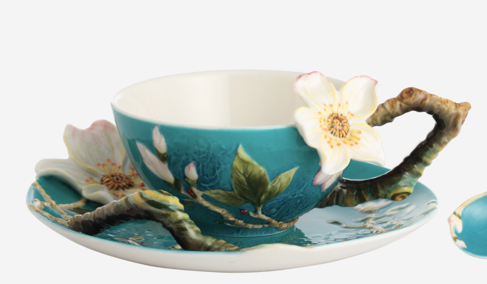 Franz Porcelain Van Gogh Almond Flower Cup and Saucer - Thumbnail 2