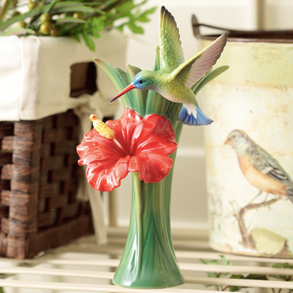 Hummingbird Vase Hibiscus Porcelain Franz