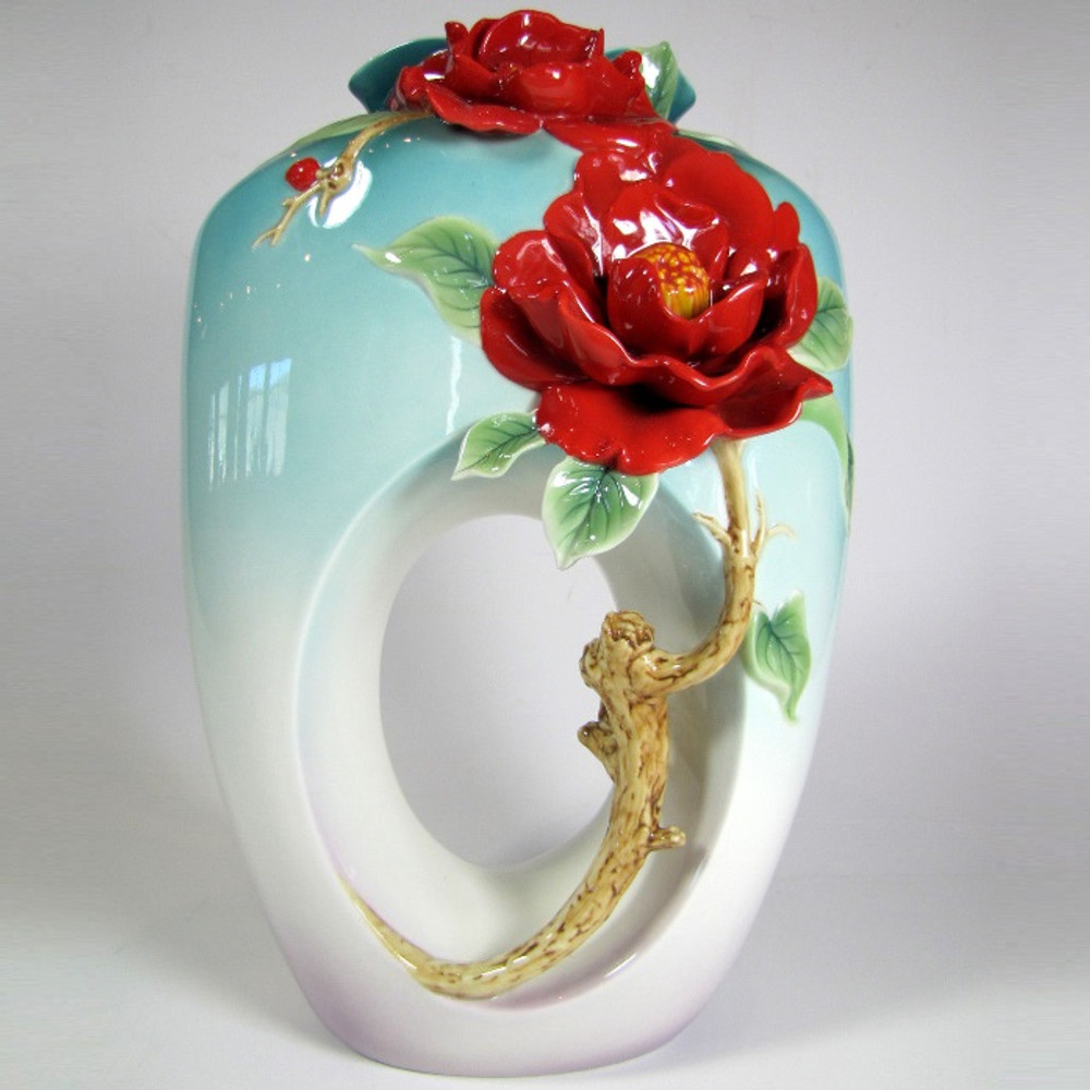 Red Camellia Flower Porcelain Vase | FZ02677 | Franz Porcelain Collection