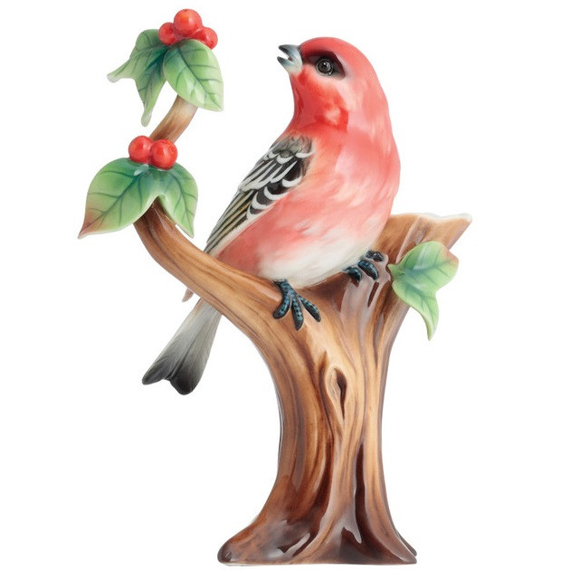Franz Porcelain Pine Grosbeak Finch Vase