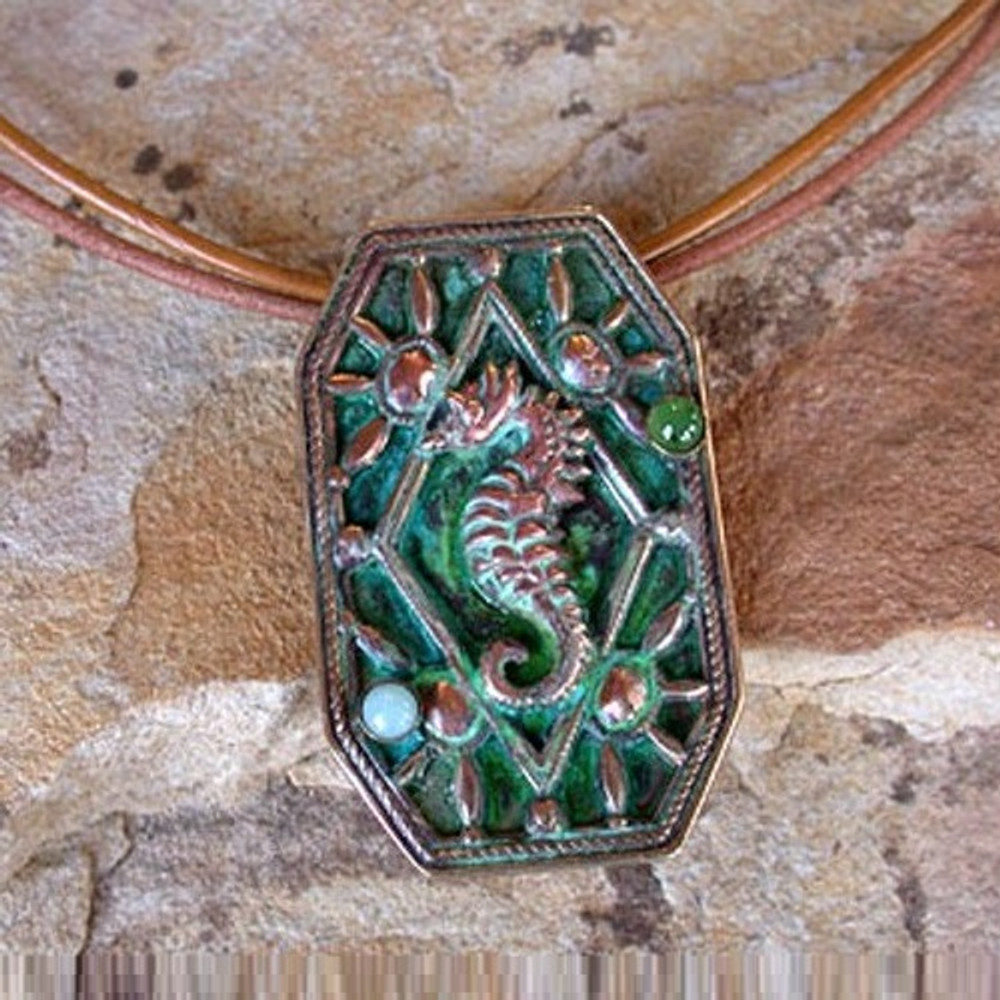 Seahorse Verdigris Brass Necklace | Elaine Coyne Jewelry | ECGOCP9246pd