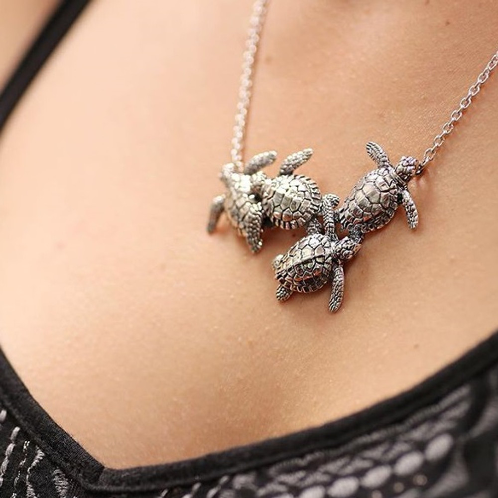 Four Sea Turtles Sterling Silver Necklace | Kabana Jewelry | KP343