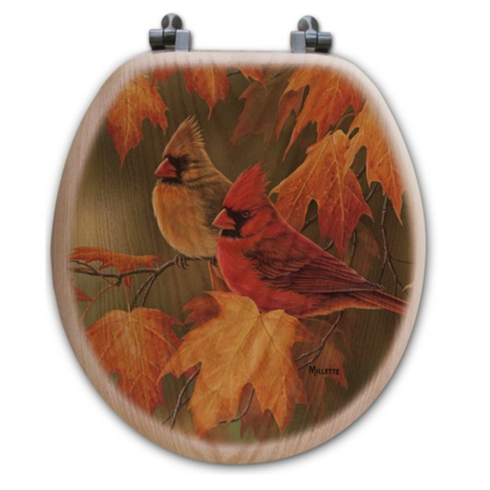 Cardinal Maple Leaves Oak Wood Round Toilet Seat | Wood Graphixs | WGIMLC-R