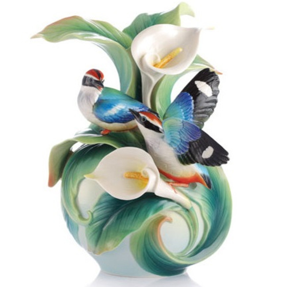 Blue-Winged Pitta Vase Happy Encounter | FZ03123 | Franz Porcelain Collection -2