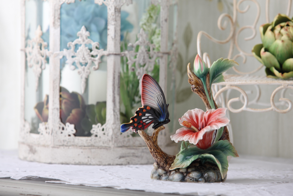 Butterfly and Hibiscus Porcelain Figurine | Franz Porcelain 