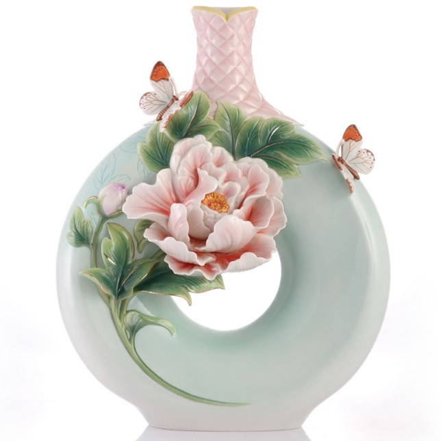 FRANZ 花瓶 FZ03390 Peony Flower Vase | Sculptured | Franz Porcelain