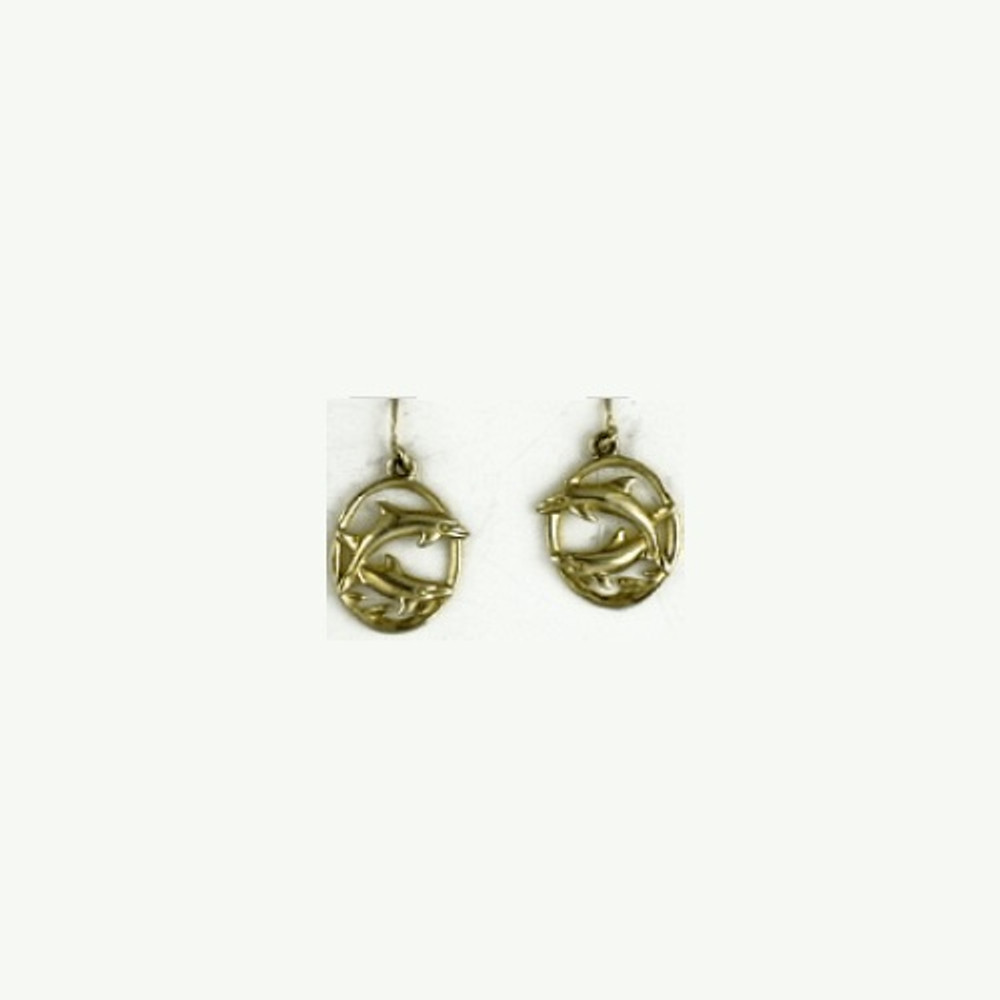 Double Dolphins on Wave 14K Gold Wire Earrings | Kabana Jewelry | GE753