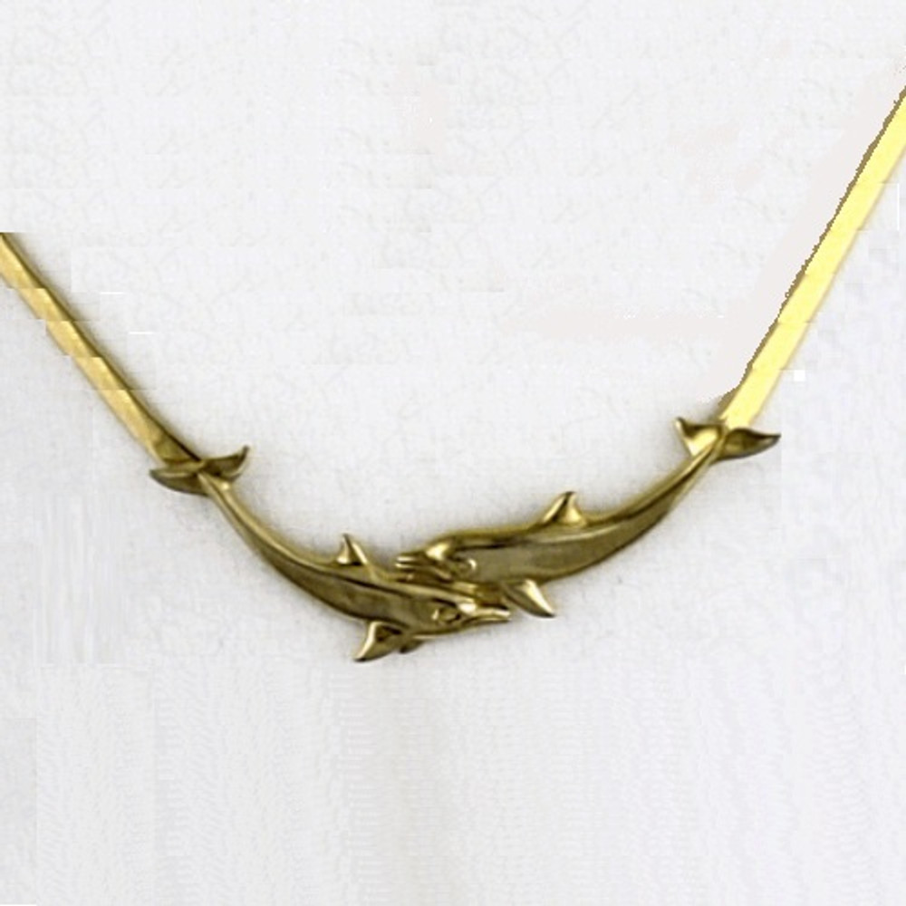 Double Dolphin Small 14K Gold Collar Necklace | Kabana Jewelry | GNK032