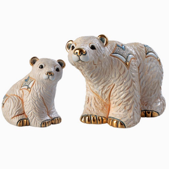 Ceramic Polar Bear and Baby Figurine Set | De Rosa Collection | Arctic