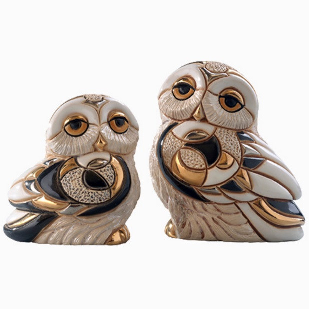 新品未使用owl classic Hnos CL-005 CLEAR BEIGE Ceramic Snowy Owl and Baby Figurine Set | De Rosa Collection