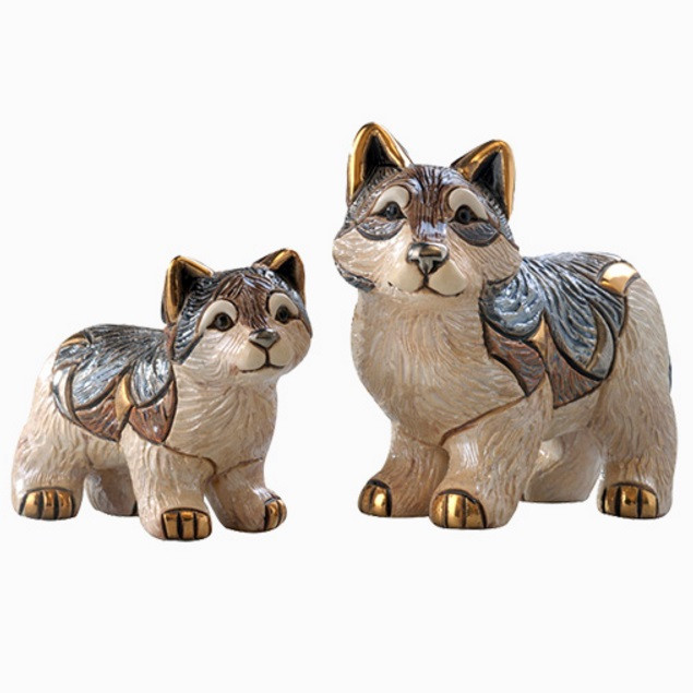 ハスキー犬の陶器彫刻2体セット　De Rosa Rinconada 　リンコナダ Wolf and Baby Figurine Set | De Rosa Collection