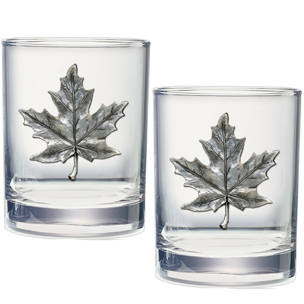 Maple Leaf Double Old Fashioned Glass Set of 2 | Heritage Pewter | HPIDOF4111