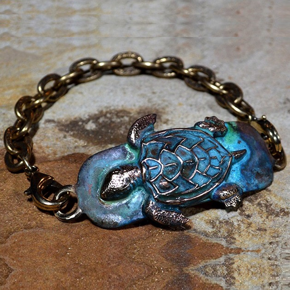 Sea Turtle Brass Rockband Bracelet | Elaine Coyne Jewelry | AQP930RB-5