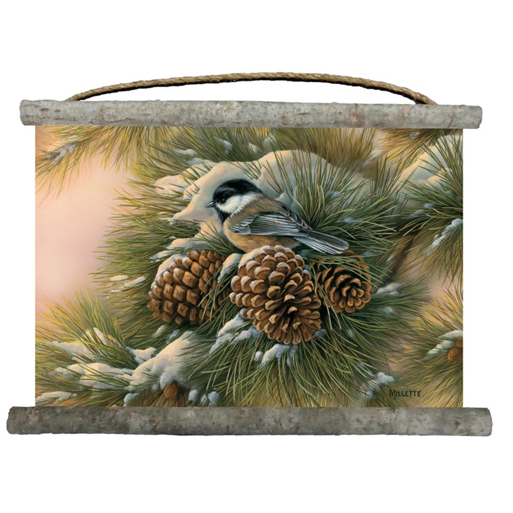 Chikadee Canvas Wall Hanging "December Dawn" | Wood Graphixs | WCDDC2518