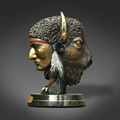 Native American and Buffalo Bronze Sculpture "Faces of Power" | Barry Stein | BBSFACESOFPOWER