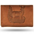 Deer Standing Tan Leather Men's Trifold Wallet